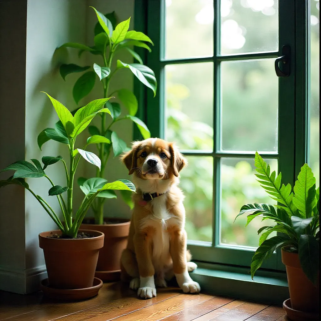 Plants placed on high shelves away from pets